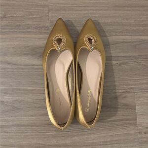 NWT Gold Pointed-Toe Embellished Flats